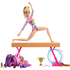 Barbie Gymnastics Playset with Blonde Fashion Doll, Balance Beam, 10+ Accessories & Flip Feature with Blonde Hair
